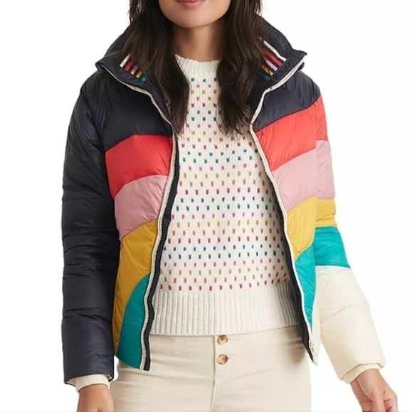 Marine layer Apres Puffer in Navy Rainbow Wave - Picture 3 of 10